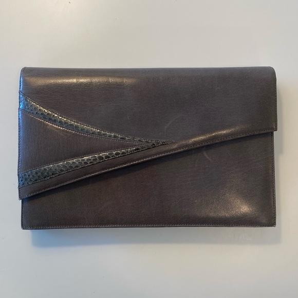 Bally Gray Leather Crossbody / Clutch with Snakeskin Accent - Picture 1 of 10